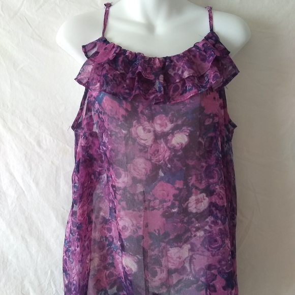 Purple roses sheer tank blouse - Picture 3 of 10